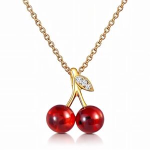 Elegant Gold Cherry Pendant Necklace 18k Gold Plated Waterproof